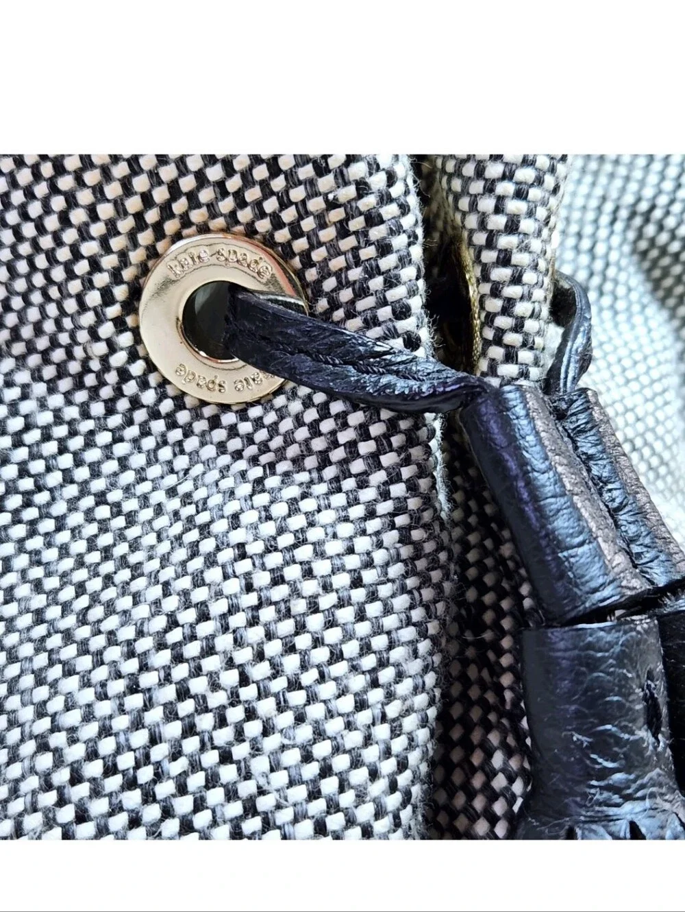 KATE SPADE Stevie Southport Ave Large Satchel Tote Black Leather Gray Canvas